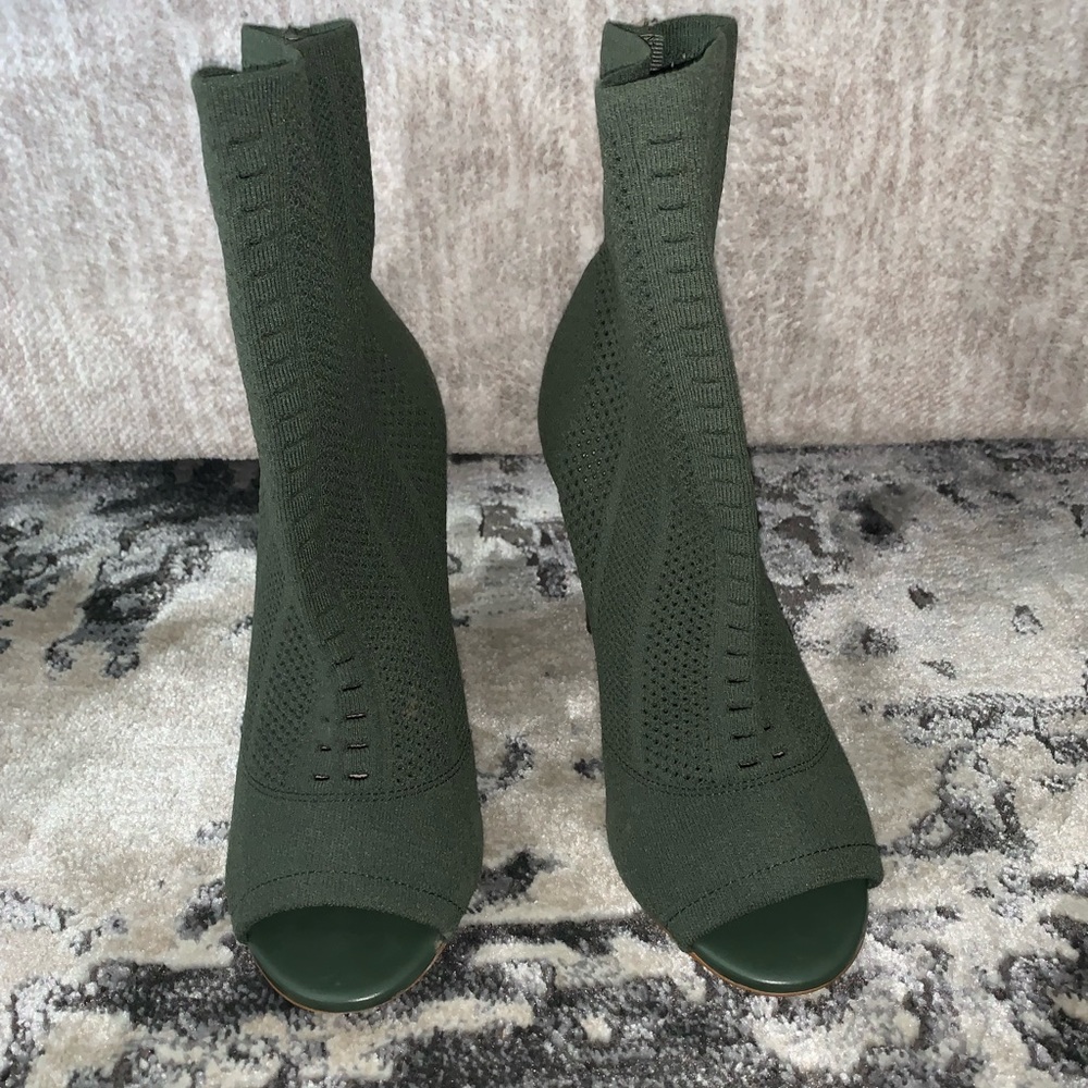 Olive Green Peep Toe Heel Boots